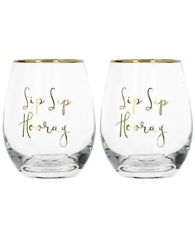 Portable iced coffee cup-Ava & I Wine Glass Sip Sip Hooray Set Of 2