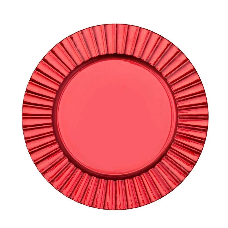 Porcelain dinner plate-Red Fluted Edge Charger Plate