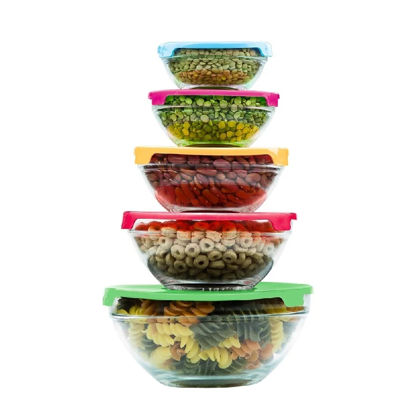 Iridescent glass pitcher-10 Pcs Glass Lunch Bowls Healthy Food Storage Containers Set With Lids