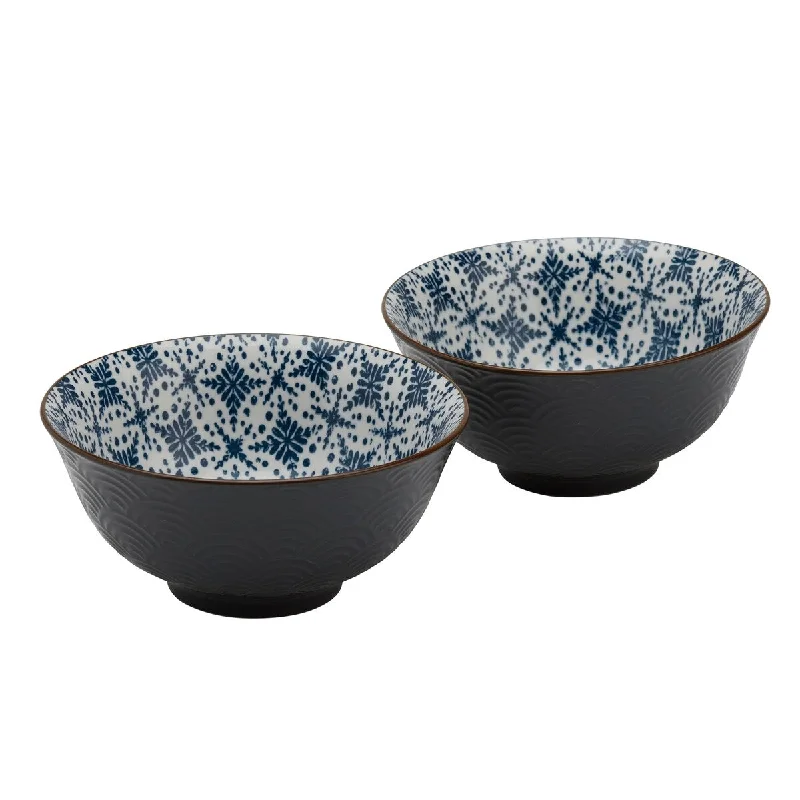 Iridescent glass pitcher-Tabletops Gallery 6" Blue Pattern Embossed Stoneware Ramen Noodle Bowls, Set of 2 - 6.125"