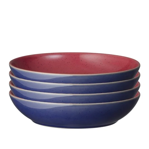 Compact espresso saucer-Denby Harlequin Blue/Red Set 4 Pasta Bowls