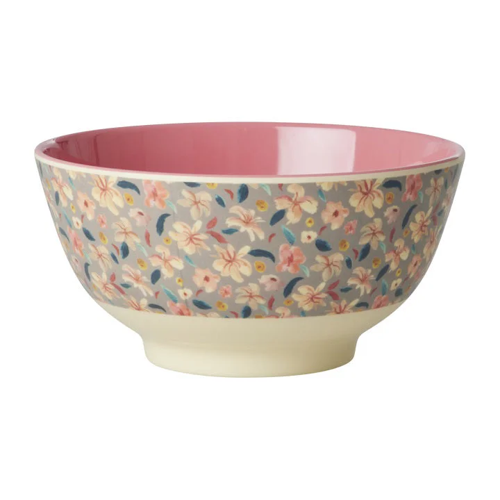 Copper finish serving spoon-Rice DK Melamine Bowl with Small Sandy Flower Print - Medium - 700 ml