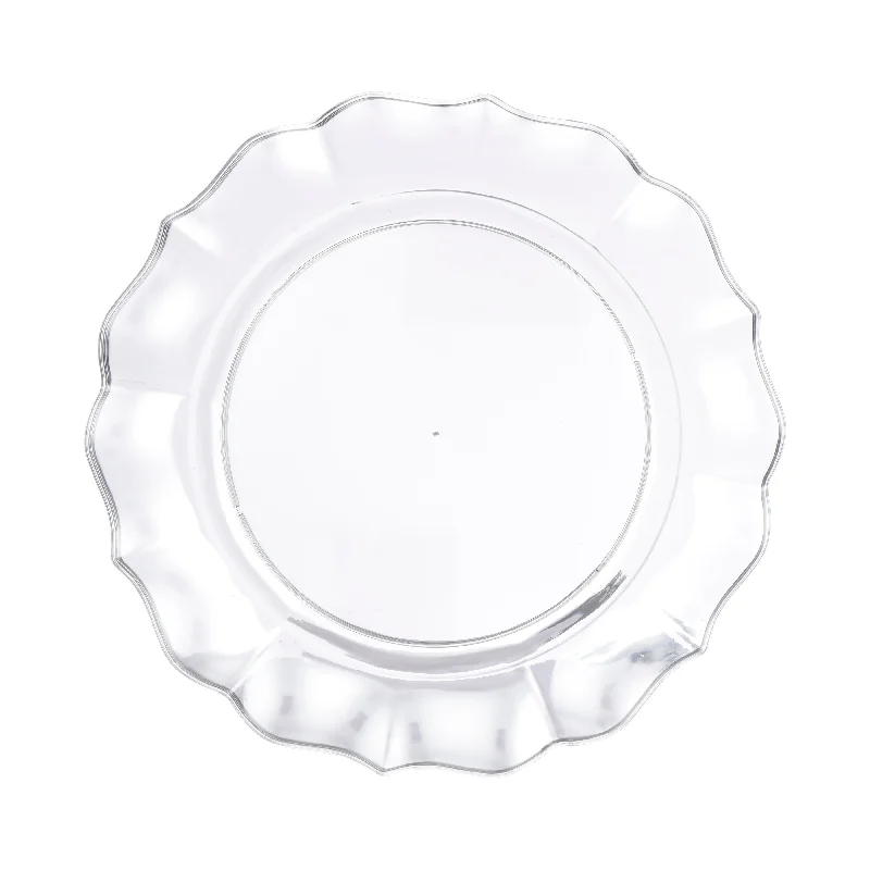 Minimalist white dinner set-Clear Round Plastic Plates - Scalloped