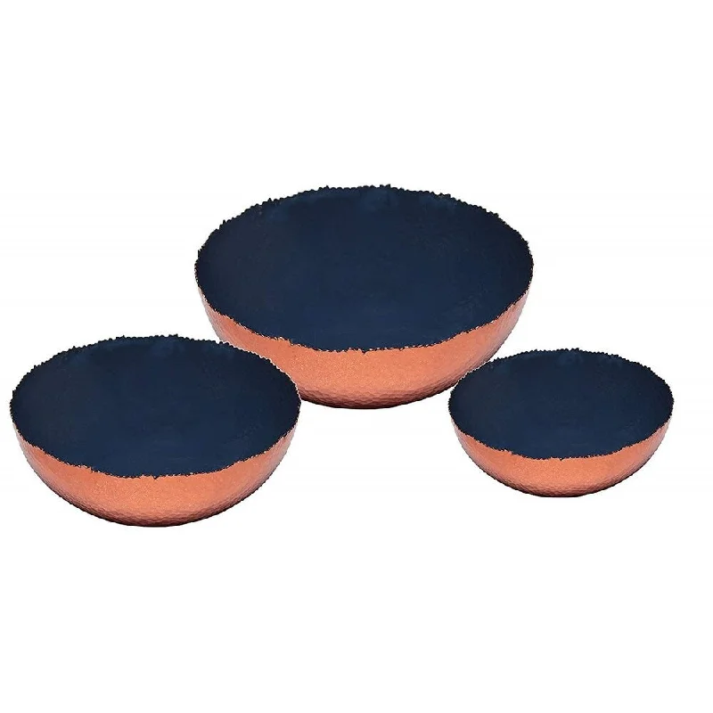 Eco-friendly recycled plate-Melange Home Decor Copper Collection, Set of 3 Bowls - 6", 9" and 12", Color - Navy