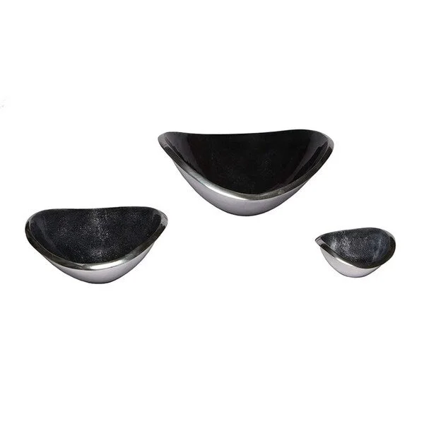 Hand-blown glass carafe-Melange Home Decor Classic Collection, Set of 3 Wave Bowls- 4.25", 7" and 9.5", Color - Dark Gray