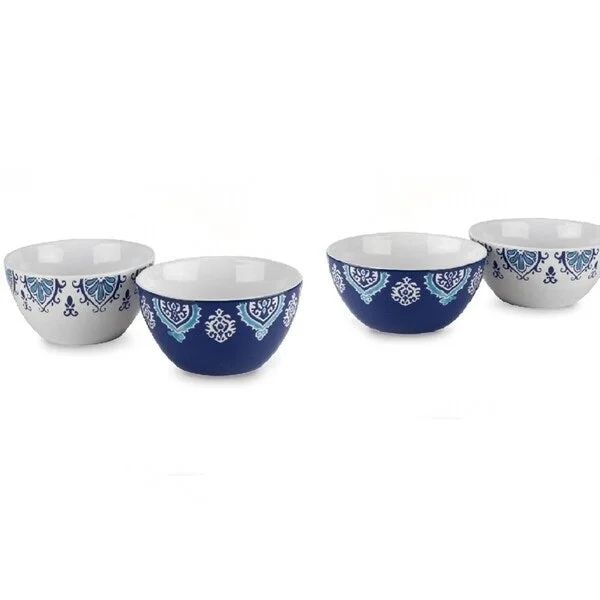 Non-toxic kids spoon-4 Pk Blue White 5 1/2" Ceramic Breakfast Serving Cereal Soup Bowl Set