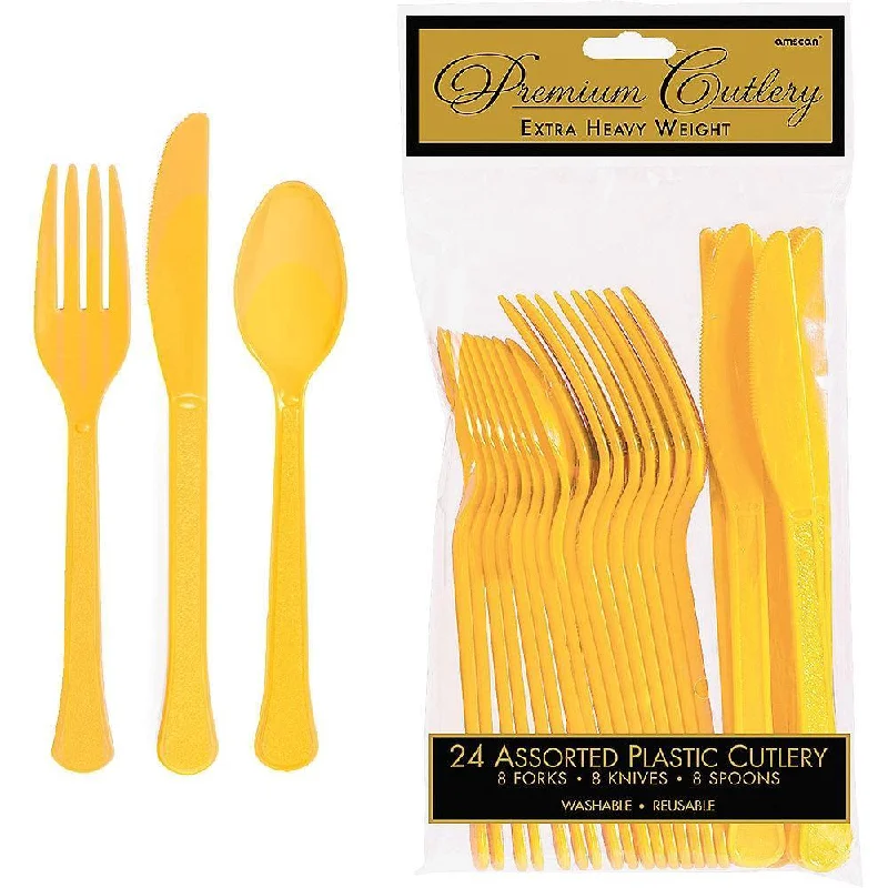 Copper finish serving spoon-Plastic Assorted Cutlery - Yellow Sunshine 24/pkg.