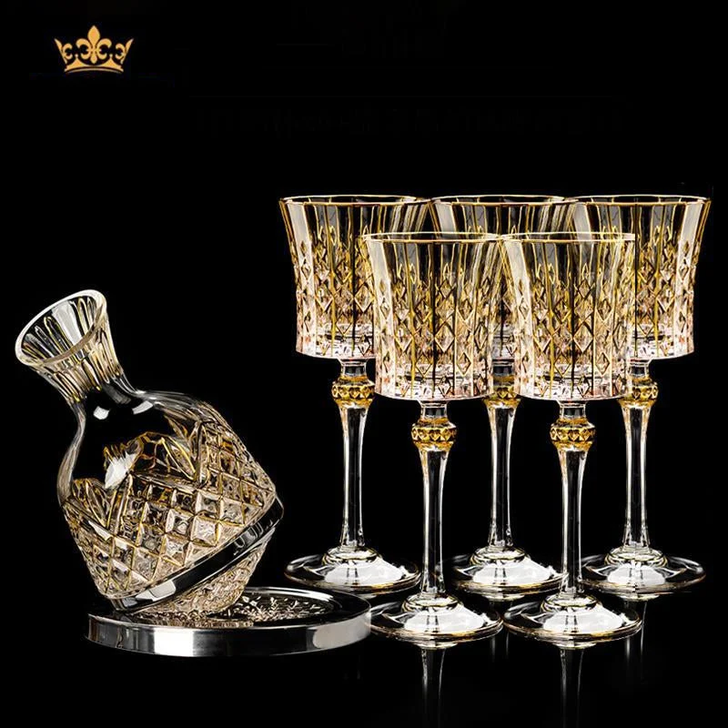 Retro polka dot mug-Cristal D'Arques Golden Vine Crystal Wine Glasses With Decanter Sets