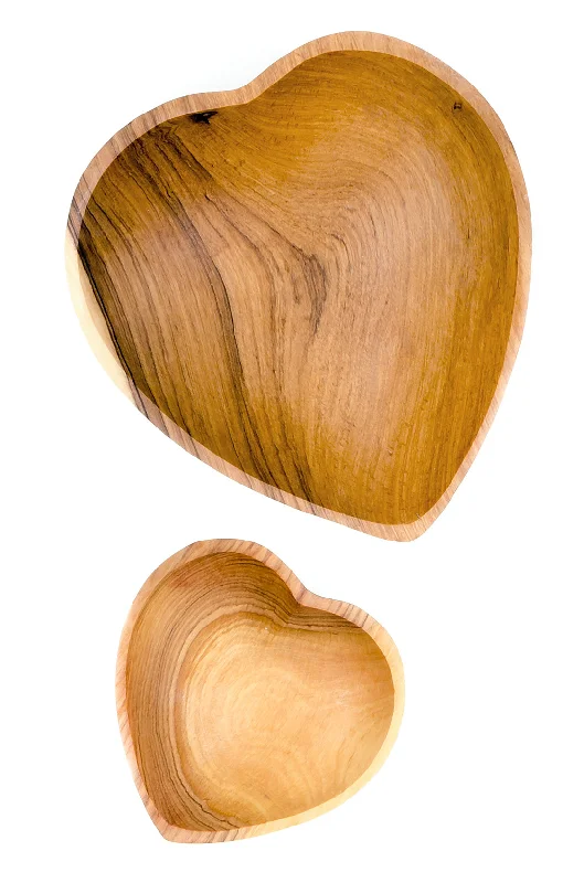 Elegant crystal serving bowl-Wild Olive Wood Heart Shaped Bowls