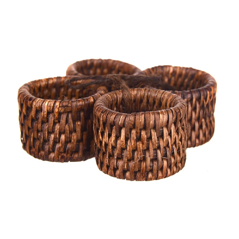 Speckled finish dinner bowl-Rattan Napkin Ring Set/4 Dark Brown