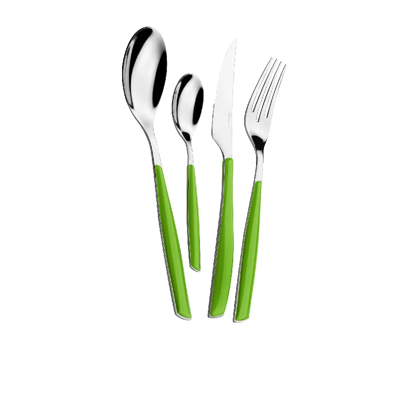 Matte black dinner knife-Bugatti Glamour Cutlery Set 24pc Verde