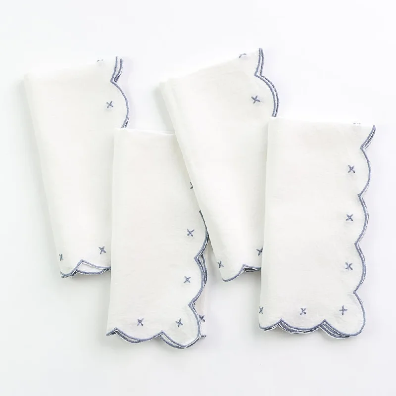 Handmade clay serving dish-Scalloped Knot Light Blue Embroidered Linen Napkin | Set of 4