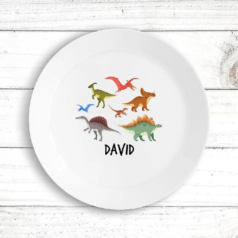 Gold-rimmed dessert plate-Dinosaur Kids' Plate