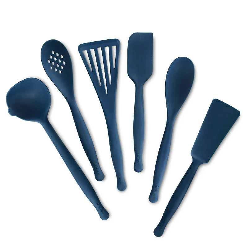 Handmade clay serving dish-Premiere Silicone 6-Piece Utensil Set | Oxford Blue