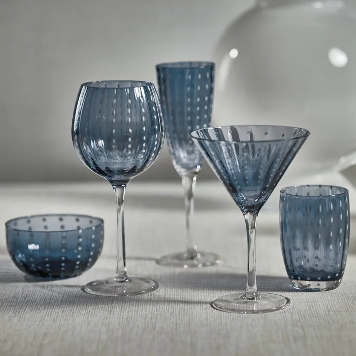 Portofino White Dot Glassware - Navy Blue