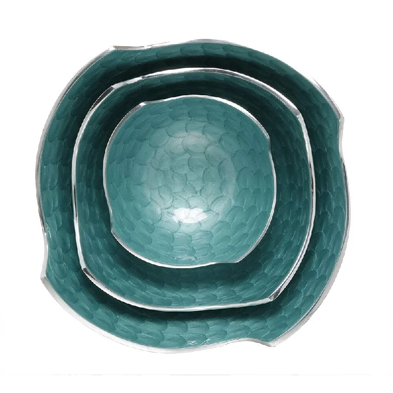 Hand-painted salad plate-Artisan d'Orient Square Bowl Set, Sizes - 6",9", 12", Color - Aqua