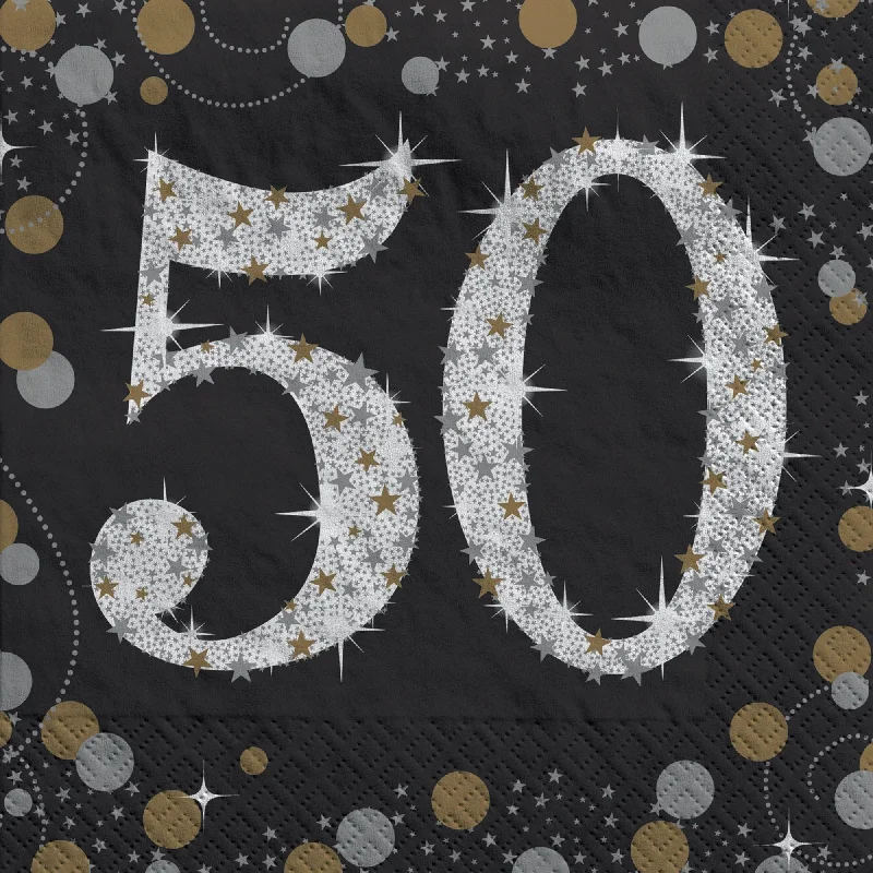 Modern square dinner plate-Sparkling Celebration "50" Beverage Napkins | 16 ct