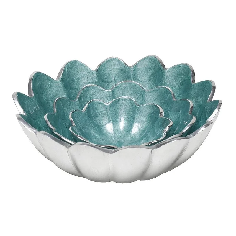 Rustic farmhouse platter-Artisan d'Orient Round Bowl Set, Sizes - 8", 11", 13", Color - Aqua