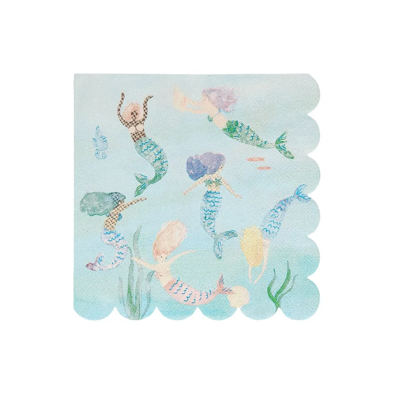 Durable melamine platter-Mermaids Swimming Lunch Napkins 16ct