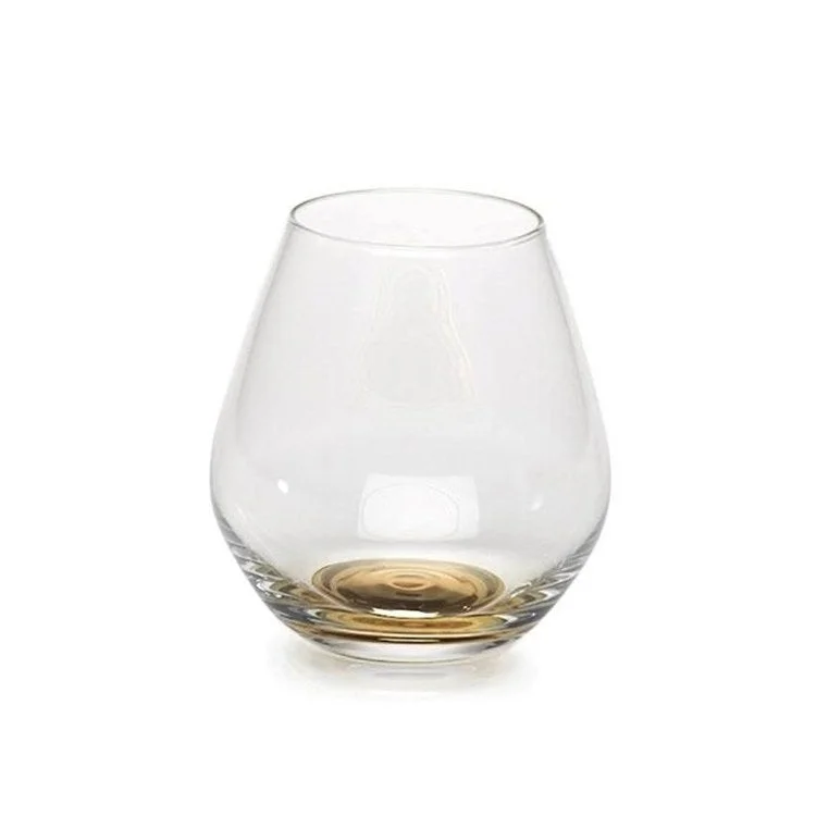 Double-layer insulated cup-Golden Base Stemless Wine Glasses Set of 4