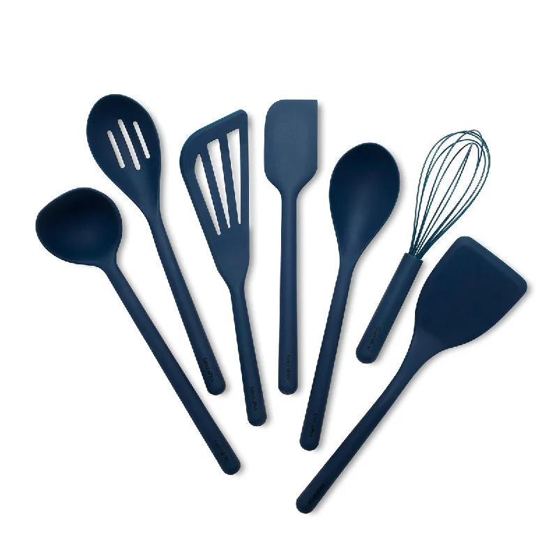 Hand-stitched leather tray-Platinum Silicone Tools 7-Piece Utensil Set | Navy