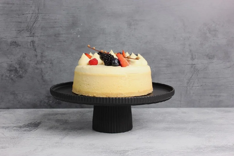 Hand-stitched leather tray-Gabel & Teller Matte Black Ceramic Footed Cake Stand - Size: 28 x 10cm