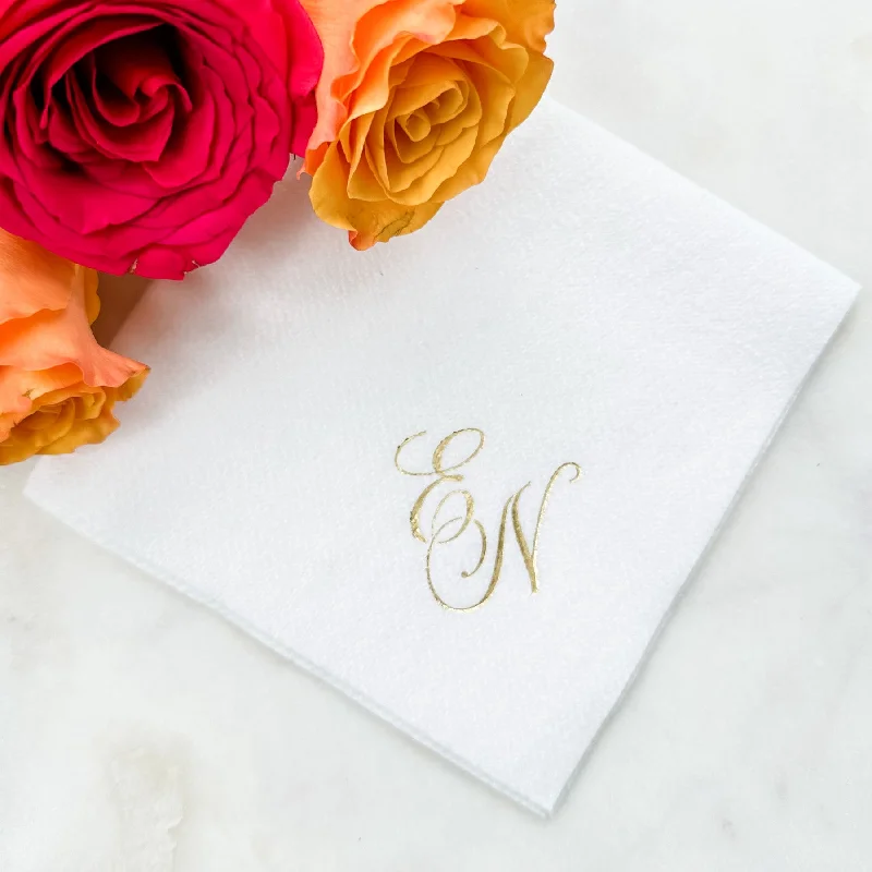 Polished brass ladle-Linen-Like Script Initial Napkins