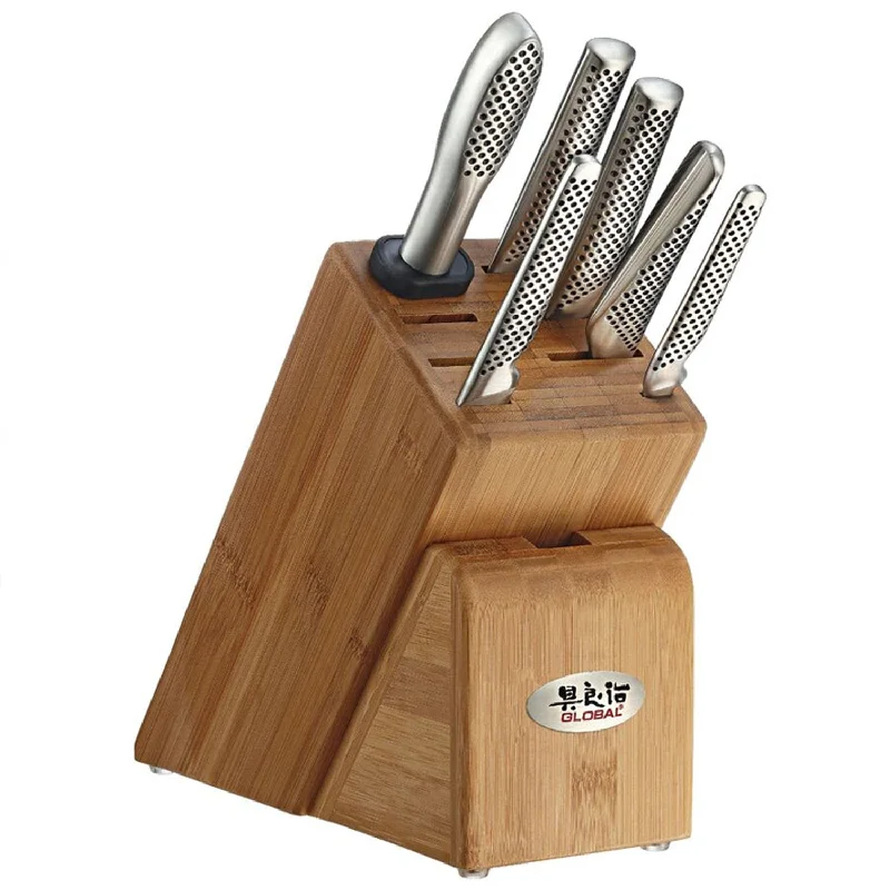 Lightweight picnic fork-Global Classic Takashi 7-Piece Professional Cutlery Block Set