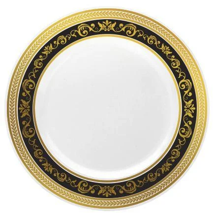 Textured grip soup spoon-Black and Gold Round Plastic Plates - Royal