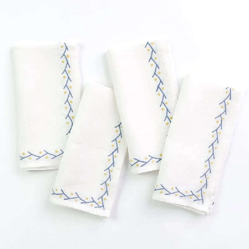 Durable melamine platter-Twig & Dot Navy & Yellow Embroidered Linen Napkin | Set of 4