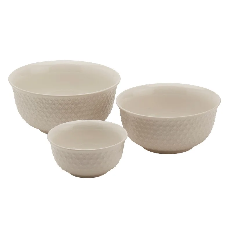 Textured grip soup spoon-Tabletops Gallery 3 Piece Embossed White Bowl Set - 8", 7" & 5" - 8", 7", 5"