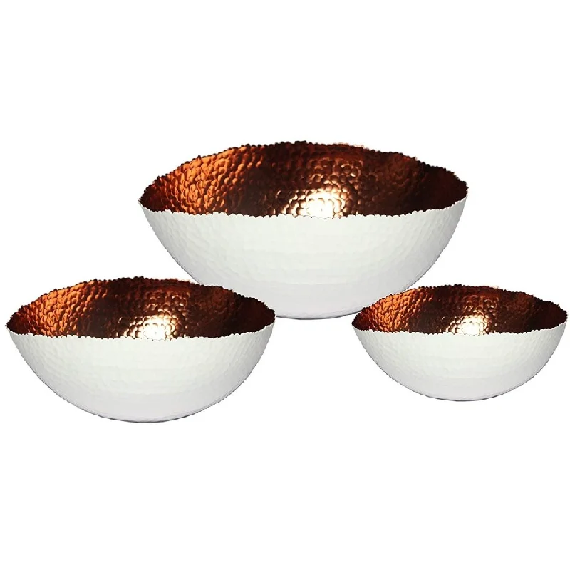 Melamine salad bowl-Melange Home Decor Cuivre Collection, Set of 3 Oval Bowls - 6", 9" and 12", Color - White