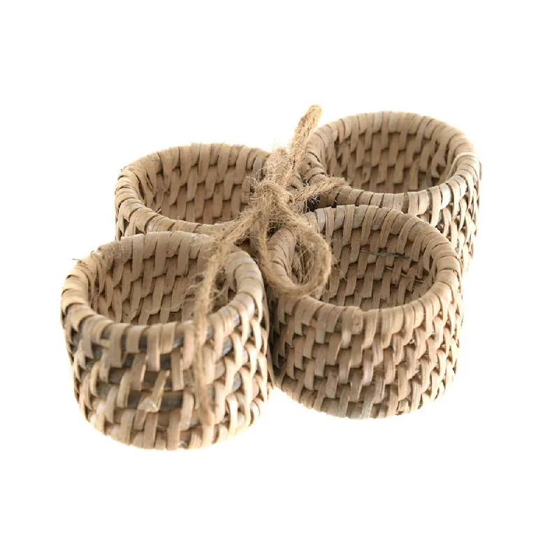 Wooden serving tray-Rattan Napkin Ring Set/4 White Wash