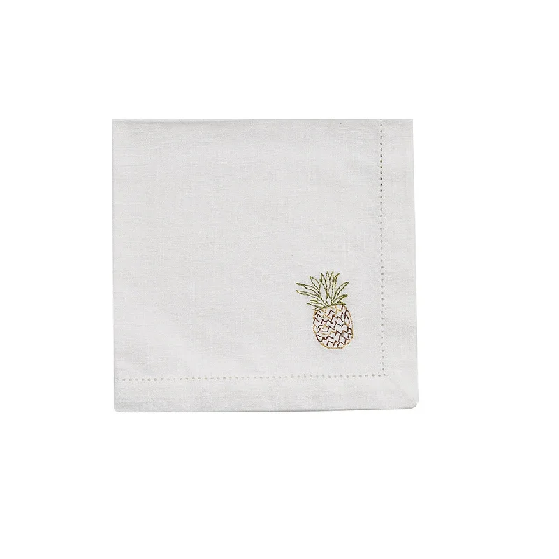 Hand-carved wooden spoon-Embroidered Napkin - Pineapple Set of 4  Park Designs