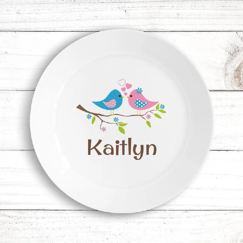 Floral etched glass plate-Two Birds Kids Plate