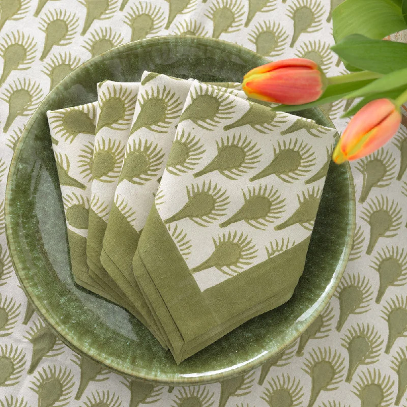 Wide base stability bowl-Geo Feather Moss Napkin | Set of 4