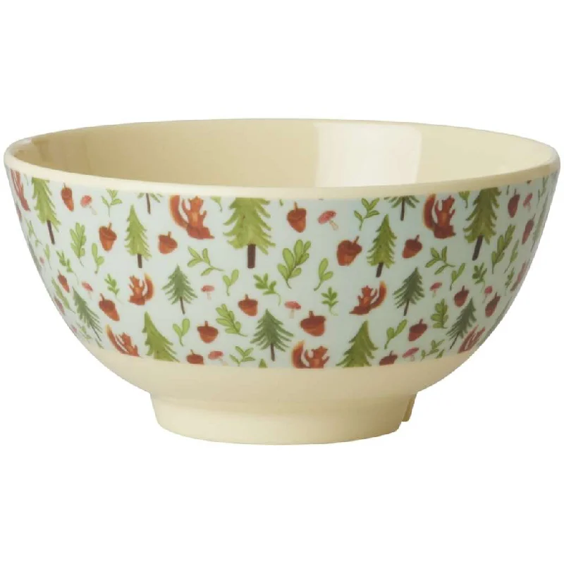 Collapsible silicone bowl-Rice DK Melamine Bowl with Blue Happy Forest Print - Medium - 700 ml