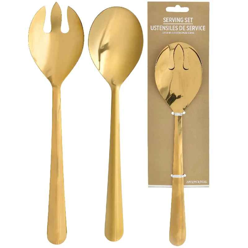 Polished stainless soup ladle-Gold Stainless Steel Serving Spoon and Fork, 1 Count