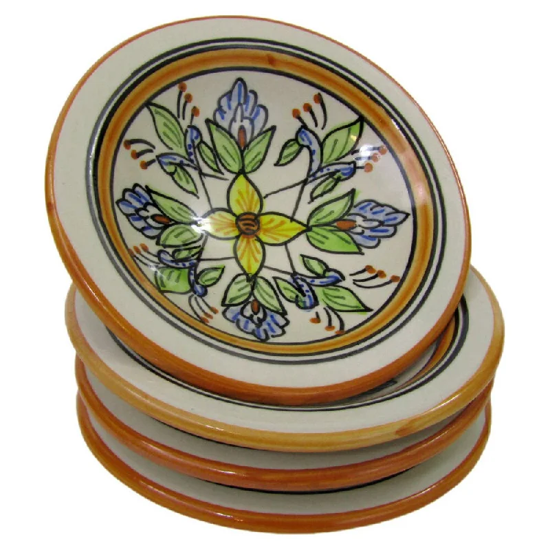 Melamine salad bowl-Handmade Set of 4 Stoneware Salvena Round Sauce Dishes (Tunisia)