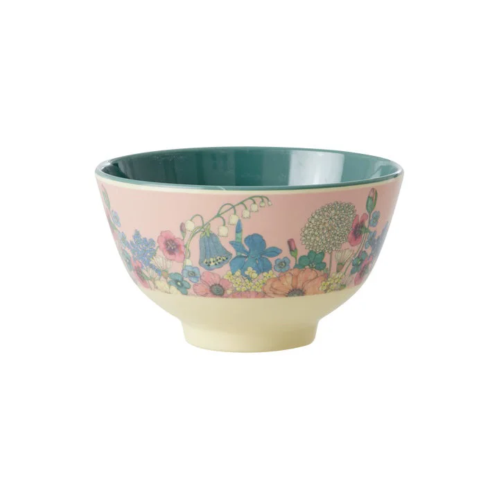 Handmade clay serving dish-Rice DK Melamine Bowl with Flower Collage Print - Soft Pink - Small - 300 ml