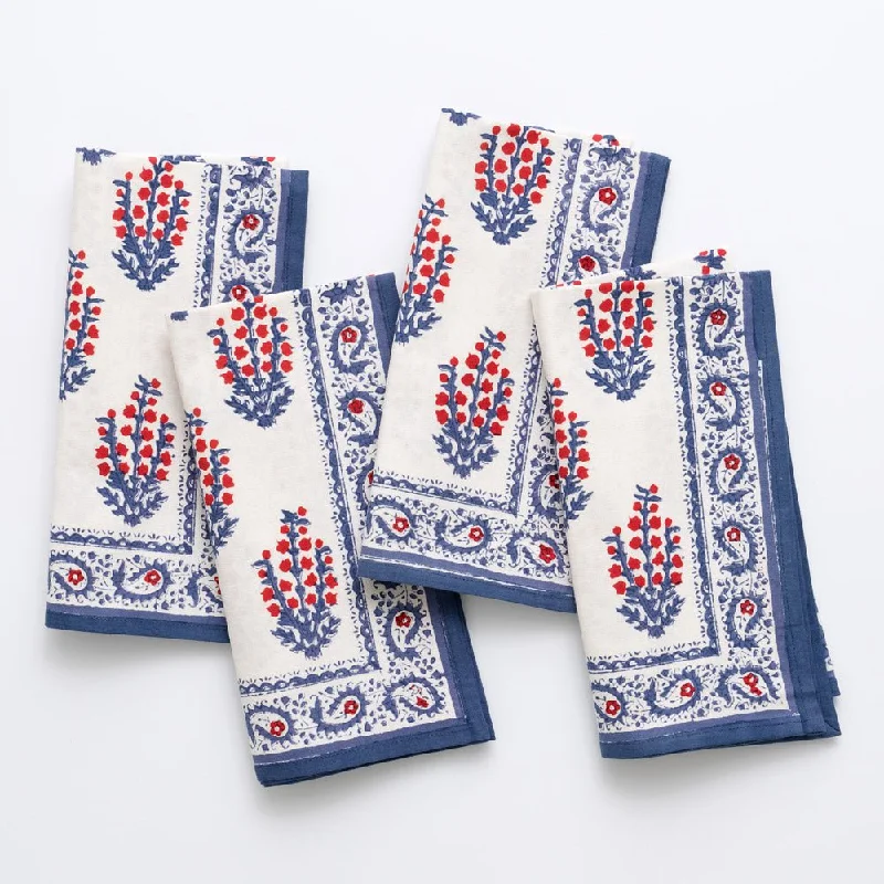 Portable picnic plate-Sagar Red & Blue Napkin | Set of 4