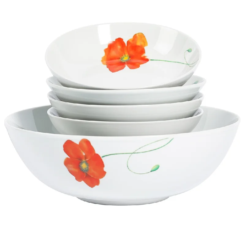 Premium titanium fork-Poppy 5-piecePorcelain Round Pasta Set