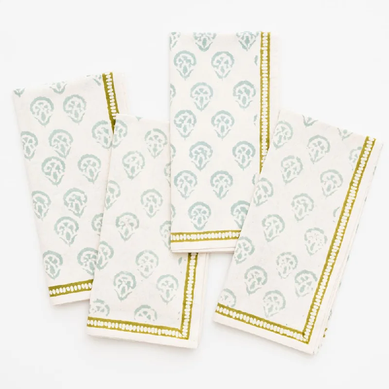 Floral etched glass plate-India Hicks Home Carnation Seafoam Napkin | Set of 4