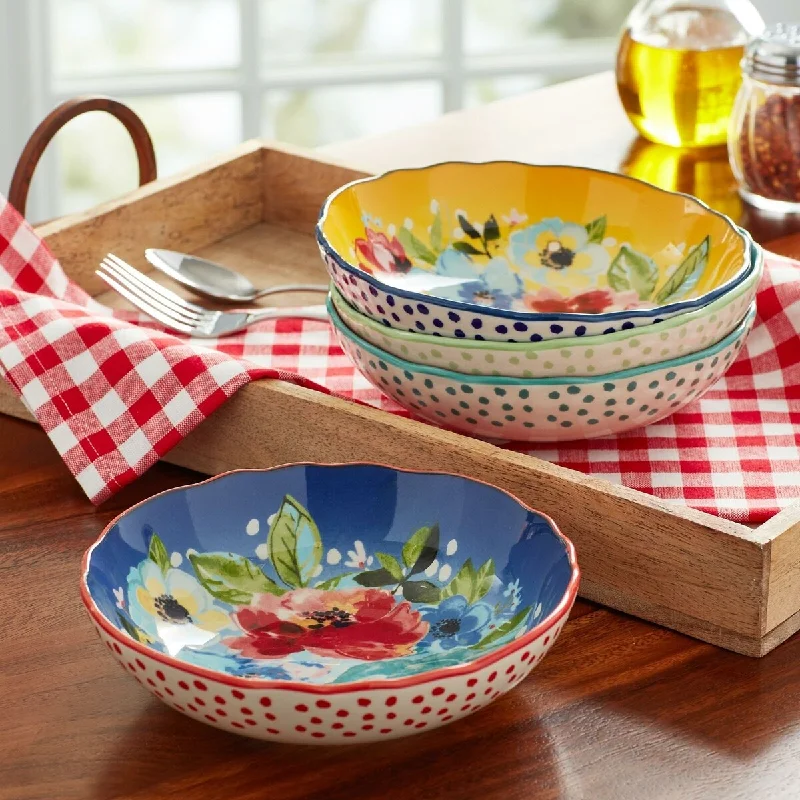 Elegant bone china saucer-ETCBUYS The Pioneer Woman Melody 4-Piece Pasta Bowl Bowls Set