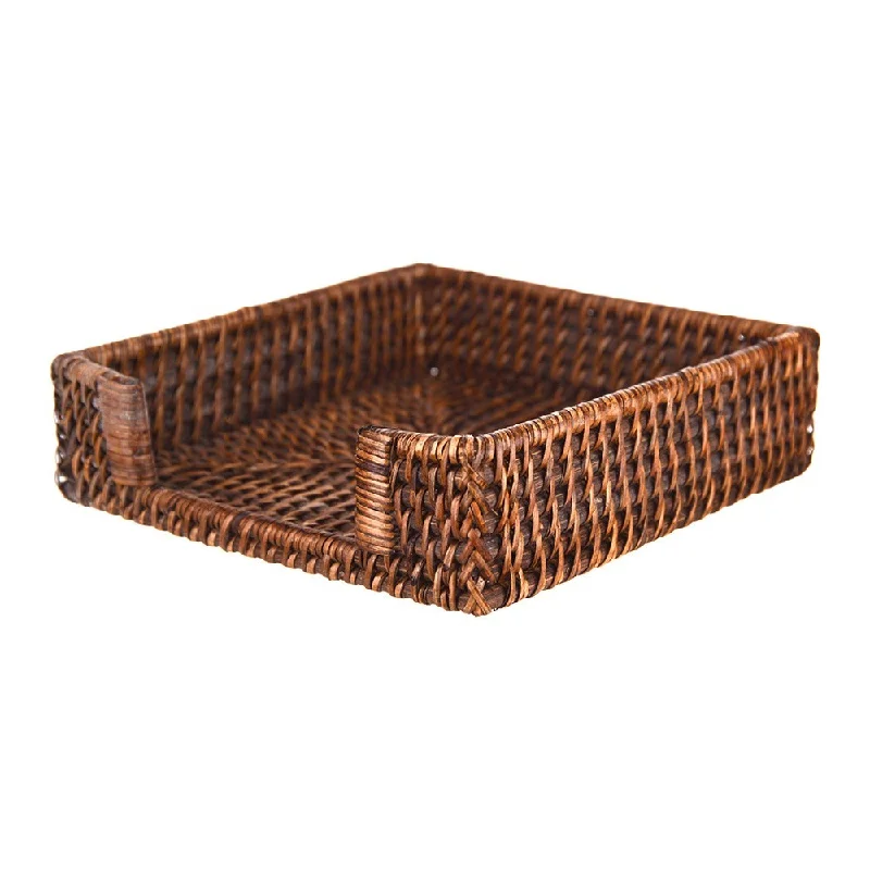 Nordic minimalist plate-Rattan Napkin Holder Dark Brown 18cm