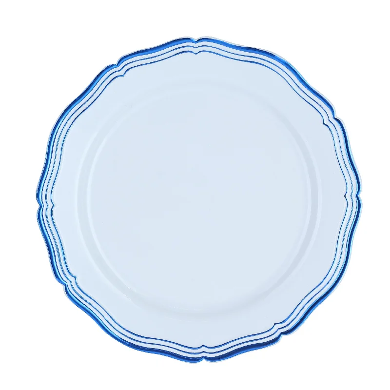 Classic white china bowl-Blue and White Round Plastic Plates 10 Pack - Aristocrat