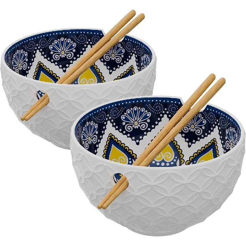 Hand-painted salad plate-American Atelier Ramen Bowl with Chopsticks Set of 2