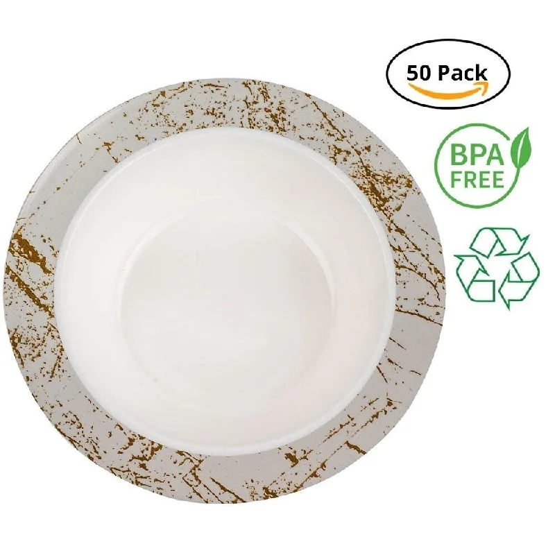 Holiday-themed serving dish-50-Piece Plastic Bowl Set|Marble Collection|Heavy Duty Premium Plastic Plates for Wedding, Parties, Camping & More (Silver)