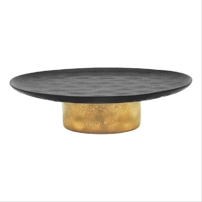 Anti-scratch ceramic plate-Ecology Speckle Gold Footed Cake Stand 32cm - Ebony