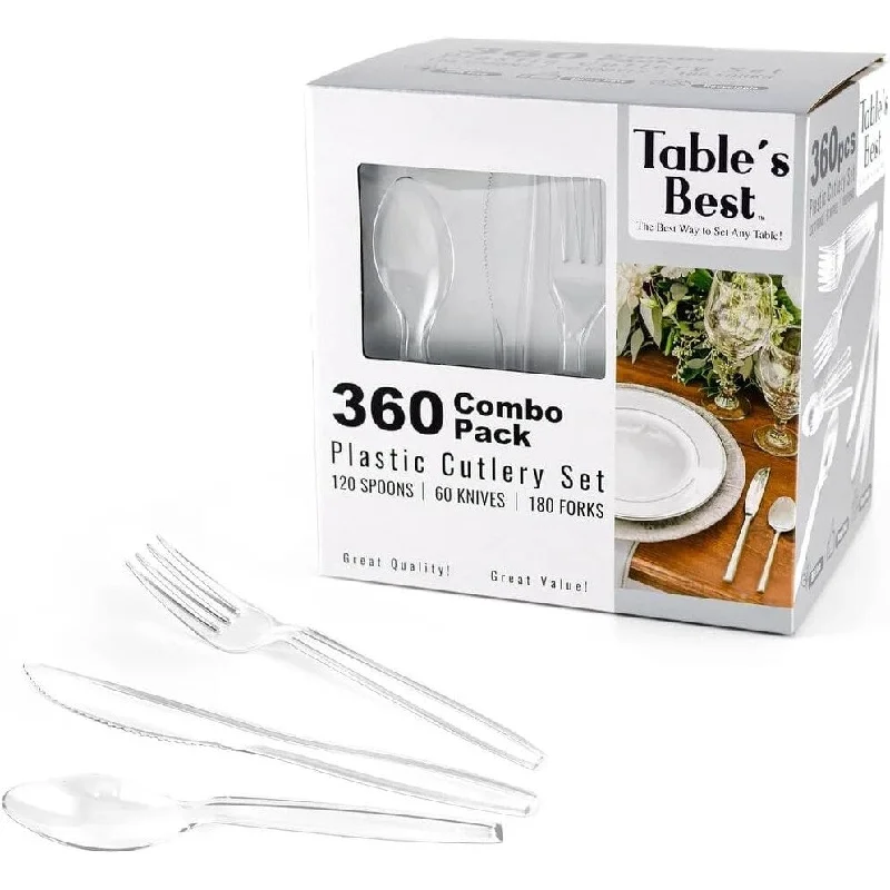 Unbreakable kids plate-J&V TEXTILES Disposable Cutlery set, Clear Color, 360 Pieces: 180 Forks, 120 Spoons, 60 Knives - One Size